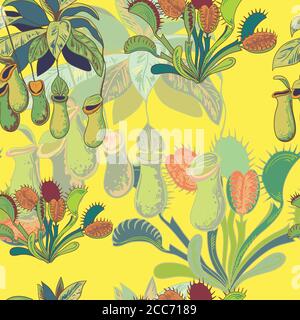 Seamless pattern with carnivores plants. Vector illustration. Stock Vector