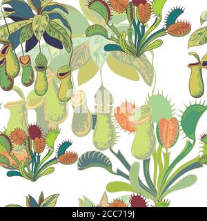 Seamless pattern with carnivores plants. Vector illustration. Stock Vector