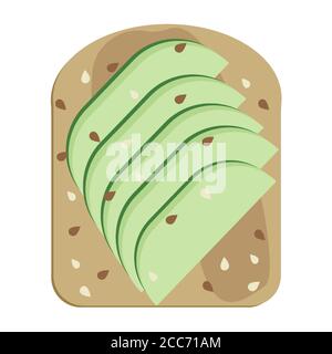 Avocado toast vector illustration isolated. Avocado slices on toasted bread, vegan sandwich with sesame seeds Stock Vector