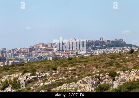 View of the city of Cagliari in Sardinia, Italy on a hot summer day. Stock Photo