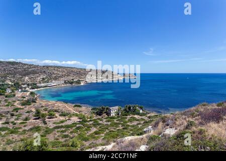 A beautiful bay near the city of Cagliari in Sardinia, Italy on a hot summer day. Stock Photo