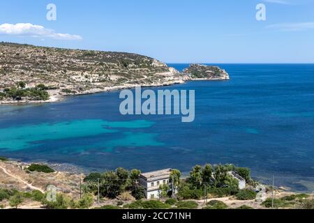A beautiful bay near the city of Cagliari in Sardinia, Italy on a hot summer day. Stock Photo