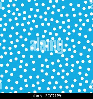 Snowy seamless patern. White dot snowflakes on blue background. Snow and Christmas theme. Abstract backround. Stock Vector
