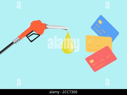 Vector of a pump nozzle and credit card on blue background Stock Vector