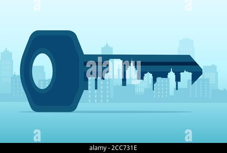 Vector of a real estate logo banner, key in the shape of a cityscape Stock Vector