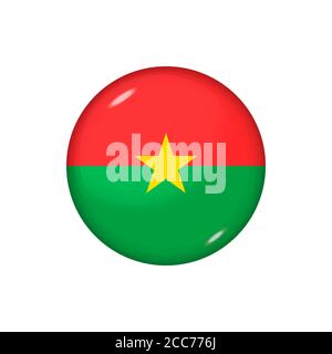 Round flag of Burkina Faso. Vector illustration. Button, icon, glossy badge Stock Vector