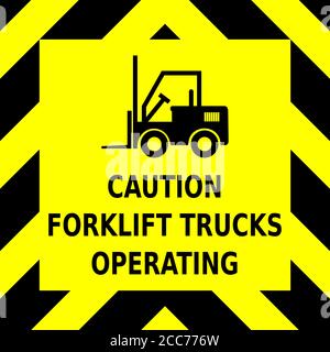 Black and yellow chevron vector graphic warning that fork lift trucks are operating in the area Stock Vector