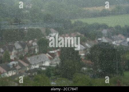 raindrops on a glass window pane Stock Photo