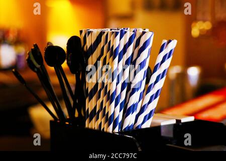 biodegradable wheat straw available in a cafe restaurant, plastic reduce concept Stock Photo