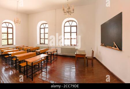 Inside view of a classroom.  Empty classroom during coronavirus. Stock Photo