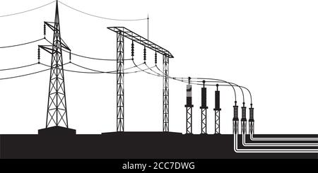 Overground and underground electricity transmission grid – vector illustration Stock Vector