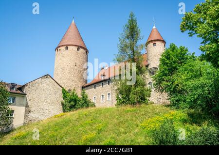 Scenic exterior view of Bulle castle in La Gruyere Fribourg Switzerland Stock Photo
