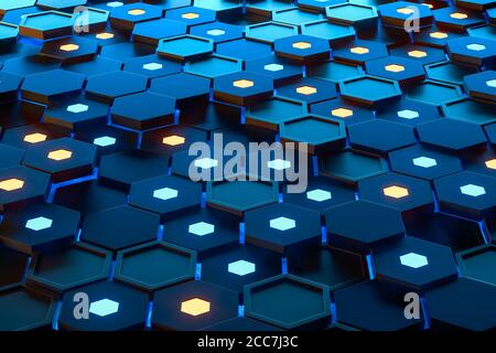 Glowing hexagonal cubes background, hi-tech cyberspace, 3d rendering ...