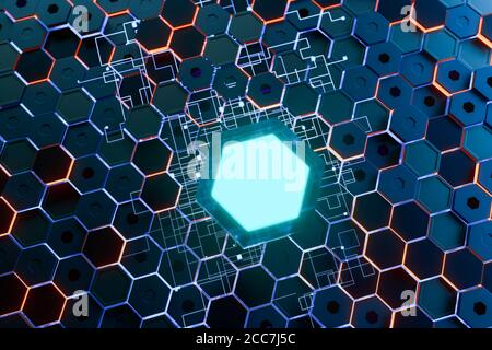 Glowing hexagonal cubes background, hi-tech cyberspace, 3d rendering ...
