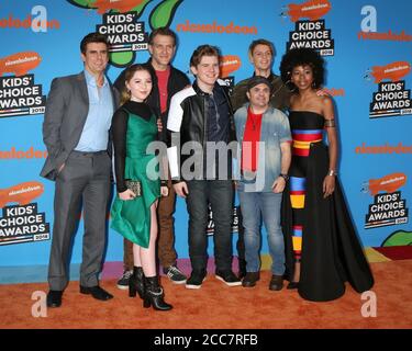 LOS ANGELES - MAR 24:  Henry Danger Cast, Cooper Barnes, Ella Anderson, Jeffrey Nicholas Brown, Michael Cohen,Jace Norman, Sean Ryan Fox, Riele Downs at the 2018 Kid's Choice Awards at Forum on March 24, 2018 in Inglewood, CA Stock Photo