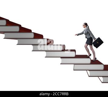 The businesswoman student climbing the ladder of education books Stock Photo