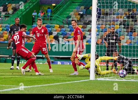 Lisbon, Lissabon, Portugal, 19th August 2020.  Serge GNABRY, FCB 22   scores, shoots goal for , Tor, Treffer, 2-0 in  the semifinal match UEFA Champions League, final tournament FC BAYERN MUENCHEN - OLYMPIQUE LYON  in season 2019/2020, FCB,  © Peter Schatz / Alamy Live News / Pool   - UEFA REGULATIONS PROHIBIT ANY USE OF PHOTOGRAPHS as IMAGE SEQUENCES and/or QUASI-VIDEO -  National and international News-Agencies OUT Editorial Use ONLY Stock Photo