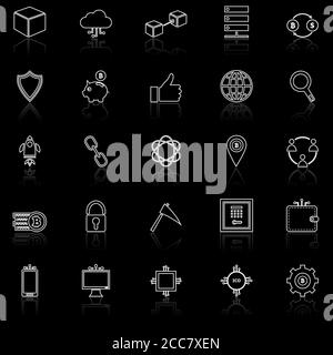 Blockchain icons with reflect on black background, stock vector Stock ...