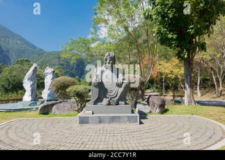 Hualien, Taiwan - Statue of Taroko people at Taroko National Park Visitor Center in Taroko National Park, Xiulin, Hualien, Taiwan. Stock Photo