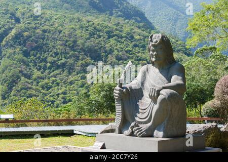 Hualien, Taiwan - Statue of Taroko people at Taroko National Park Visitor Center in Taroko National Park, Xiulin, Hualien, Taiwan. Stock Photo