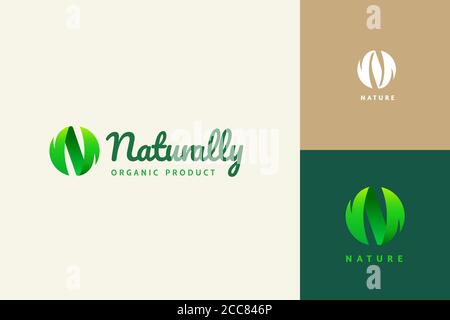 Sphere leaf in N shaped with beautiful gradient color, alphabet logo design set Stock Vector