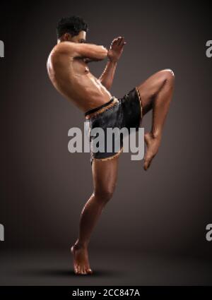 Hispanic Male In Muay Thai Pose Stock Photo - Download Image Now - Adult,  Adults Only, Brick Wall - iStock