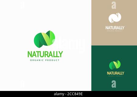 Round fat leaf in N shaped with beautiful gradient color, alphabet logo design set Stock Vector