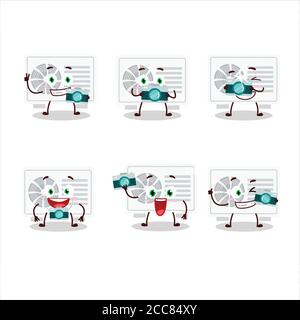 Photographer profession emoticon with air conditioner outdoor cartoon character Stock Vector