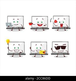 Laptop cartoon character with various types of business emoticons Stock Vector