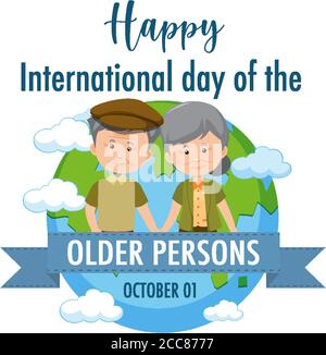 International Day of the Older Persons 1st October logo with a old couple illustration Stock Vector