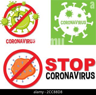 Set of different stop coronavirus sign or logo illustration Stock Vector