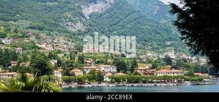Old Town Lenno on Como Lake. Lombardy. Italy. Picturesque Italian Landscape. Stunning Panorama with Mountains and Forest. Stock Photo