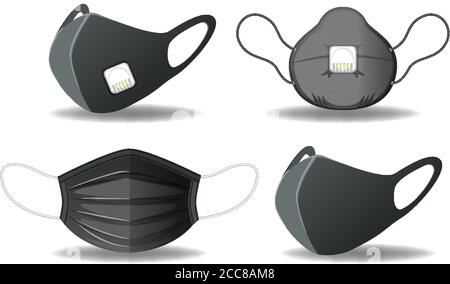 Set of black protection mask illustration Stock Vector