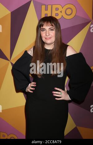 LOS ANGELES - JAN 7:  Lena Durham at the HBO Post Golden Globe Party 2018 at Beverly Hilton Hotel on January 7, 2018 in Beverly Hills, CA Stock Photo