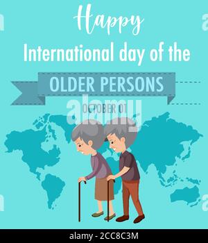 International Day of the Older Persons 1st October logo with a old couple illustration Stock Vector