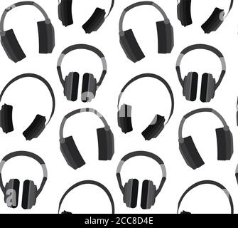Seamless texture with flat headphones on a white background. Vector pattern for your creativity Stock Vector