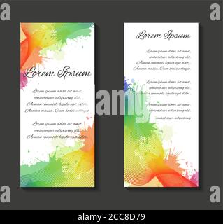 Vector leaflets, flyers, brochure, blank template with metamorphosis of lines, curves, rainbow watercolor splashes and place for text for your design. Stock Vector