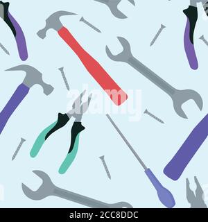 Seamless flat texture with working tools. Vector pattern for your creativity Stock Vector