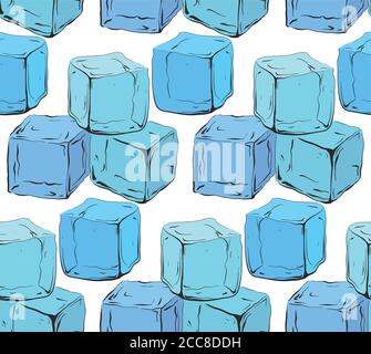 Seamless texture with blue hand drawn ice cubes. Vector pattern for your creativity Stock Vector