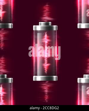 Seamless texture with batteries with electric charge, resonance, pulse. Vector pattern for your creativity Stock Vector