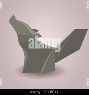 Illustration of a paper origami wolf. Paper Zoo. Vector element for your design Stock Vector