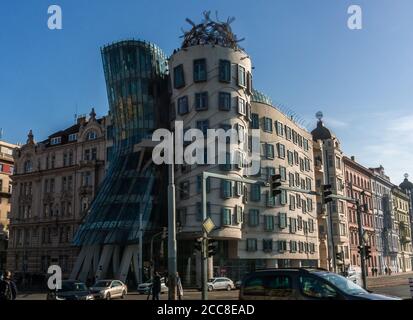 Prague, Czech Republic - 04 15 2019: The Dancing House, a landmark of Prague, Czech Republic Stock Photo