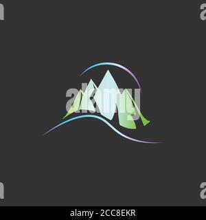 Vector template mountains gradient green neon design on gray background Stock Vector