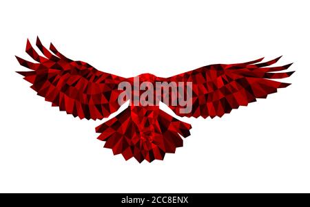 Low poly vector eagle in red halftone color effect isolated on white. Stock Vector