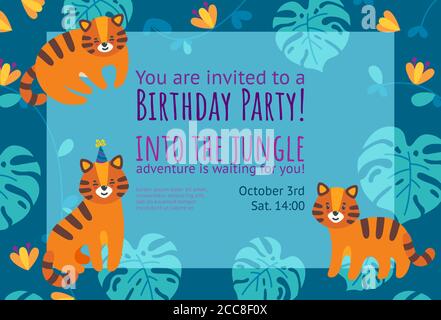 Birthday invitation card. Ready-made invitation design with presents,  balloons and flags. Vector illustration. 12912173 Vector Art at Vecteezy