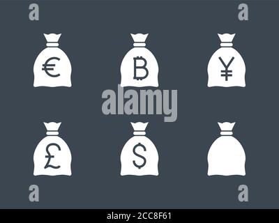 Bags with Money related vector glyph icon. Stock Vector