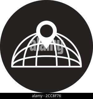 half sphere world planet with pin location block style icon vector illustration design Stock Vector