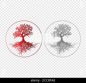 tree of life with roots red gradient design on transparent background Stock Vector