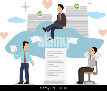 Businesspeople with Cloud Computing Concept. Cloud Computing online digital document storage system. Flat cartoon character vector illustration. Stock Vector