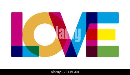 Love text in colorful style. Geometric and flat. Vector illustration. Stock Vector